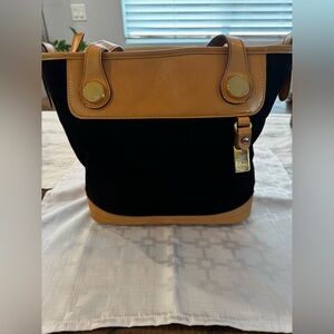 Black Canvas Tote with Tan Leather Trim
